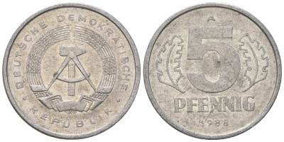 ГДР 5 пфеннигов 1988 A КМ 9.2 алюминий 3458-1248