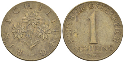 Австрия 1 шиллинг 1967 KM 2886 алюминиевая бронза 60-1226