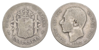 Испания 1 песета 1882 Альфонсо XII (1874-1885) KM 686 серебро    4657-733