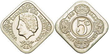 Нидерланды жетон 5 центов 1979 400 лет Утрехтской унии, 70 лет королеве Юлиане медно-никель 217-412