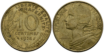 Франция 10 сантимов 1975 тип Marianne KM 929 алюминиевая бронза 4136-415