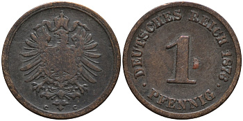 Германия 1 пфенниг 1876 C, старогербовка KM 1 медь 4164-468