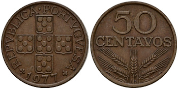 Португалия 50 сентаво 1977 KM 596 бронза 4601-827