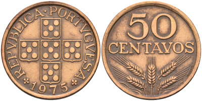 Португалия 50 сентаво 1975  KM 596 бронза    4161-723