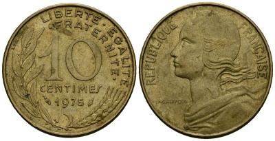 Франция 10 сантимов 1975 тип Marianne KM 929 алюминиевая бронза 4136-415