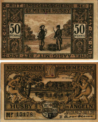 ХЮСБИ 50 ПФЕННИГОВ 1921 НОТГЕЛЬД, 1921 - 15 ДЕКАБРЯ 1921, ЗЕМЛЯ ШЛЕЗВИГ-ГОЛЬШТЕЙН Grabowski 637.1а бумага 7548-117-2-3