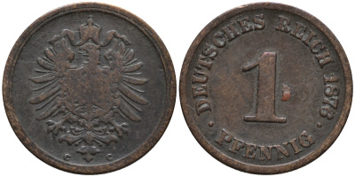 Германия 1 пфенниг 1876 C, старогербовка KM 1 медь 4164-468