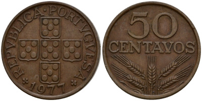 Португалия 50 сентаво 1977 KM 596 бронза 4601-827