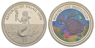 Палау 1 доллар 1998 Защита морской жизни - Морская черепаха KM 30 медно-никель PROOF 3896-125