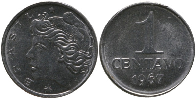 Бразилия 1 сентаво 1967 KM 575.1, Schon 80 нержавеющая сталь UNC 4567-842