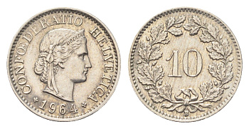 Швейцария 10 раппенов 1964 B KM 27 медно-никель 4705-858