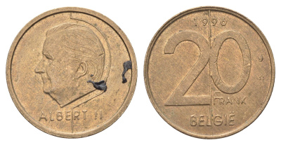 Бельгия 20 франков 1996 Belgie, Альберт II KM 192 никель бронза 4704-1151