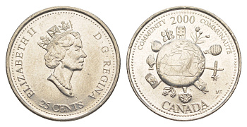 Канада 25 центов 2000 Миллениум - Сообщество KM 376 сталь плакированная никелем aUNC 4637-926