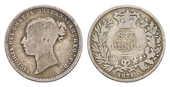 Великобритания 6 пенсов 1871 Виктория (1837-1901) KM 751.1, Spink 3910 серебро    4658-1126