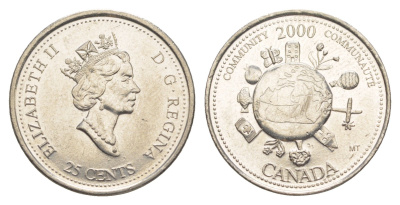 Канада 25 центов 2000 Миллениум - Сообщество KM 376 сталь плакированная никелем aUNC 4637-926