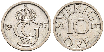 Швеция 10 эре 1987 Карл XVI Густав (1973- ) KM 850 медно-никель 4609-964