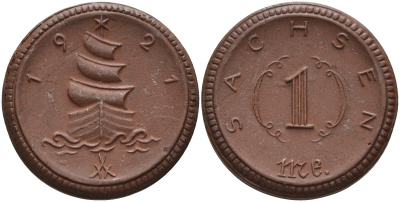 Саксония 1 марка 1921 парусник J. N 55 фарфор 1094-4-42