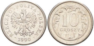 ПОЛЬША 10 ГРОШЕЙ 1990 MW KM 279 медно-никель 4516-113