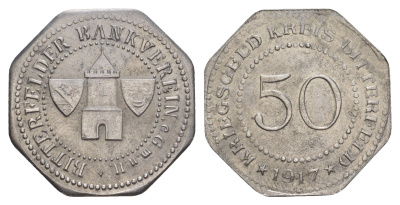 Биттерфельд 50 пфеннигов 1917 Funck 44.5A, Men05 2917.9, Men18 3746.9 железо 4638-122