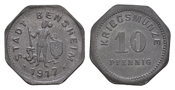 Бенсхайм 10 пфеннигов 1917 Funck 34.3, Men05 1739.4, Men18 2245.4 цинк 4636-723