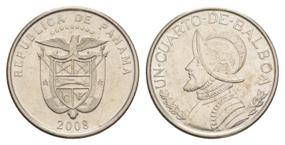 Панама 1/4 бальбоа (25 сентесимо) 2008 KM 128.1 медь плакированная медно-никелем UNC 4642-714