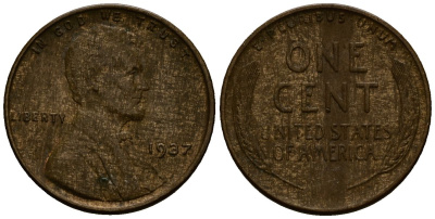 США 1 цент 1937 Линкольн KM 132 бронза 4164-813