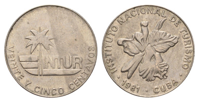Куба 25 сентаво 1981 туристические деньги, INTUR, без номинала KM 417 медно-никель 61-651