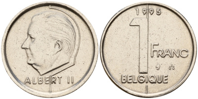 Бельгия 1 франк 1995 Belgique, Альберт II (1993-2013) KM 187 железо плакированное никелем    4598-124