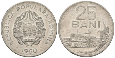 Румыния 25 бань (бани) 1960 KM 88 сталь плакированная никелем 4617-1123