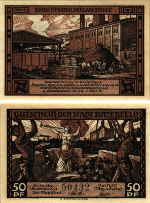 БИТТЕРФЕЛЬД 50 ПФЕННИГОВ 1921 НОТГЕЛЬД, 1 ДЕКАБРЯ 1921, ЗЕМЛЯ САКСОНИЯ-АНХАЛЬТ, BILD 4 Grabowski 111.3 бумага 6318-46-3-2