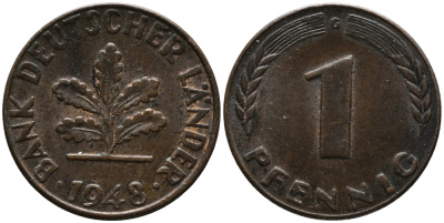 ФРГ 1 пфенниг 1948 G KM А101, J.376 сталь плакированная медью 99-236
