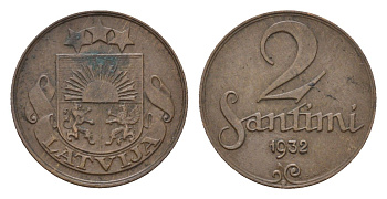 Латвия 2 сантима 1932 KM 2 бронза 4689-929
