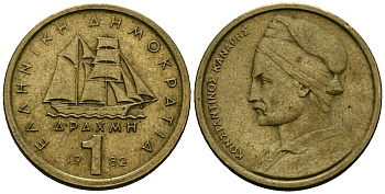 Греция 1 драхма 1982 адмирал Константин Канарис KM 116 никель латунь 4167-1053