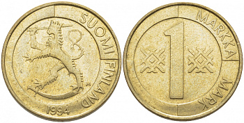 ФИНЛЯНДИЯ 1 МАРКА 1994 M KM 76 алюминиевая бронза 4448-351