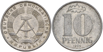 ГДР 10 пфеннигов 1968 A KM 10 алюминий 31-315