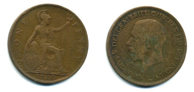 Великобритания 1 пенни 1930 Георг V (1910-1936) КМ 838, Spink 4055 бронза 41-1032