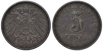 Германия 5 пфеннигов 1918 A KM 19, J. 297, Weege 5 железо 4118-1155