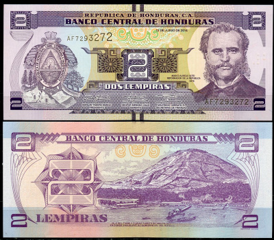 Гондурас 2 лемпира 2014 Марко Аурелио Сото, президент Pick 97 b  бумага  UNC (пресс) 447-42-1