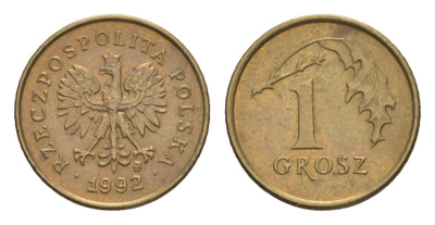 Польша 1 грош 1992 Y 276 марганец латунь UNC 4627-946