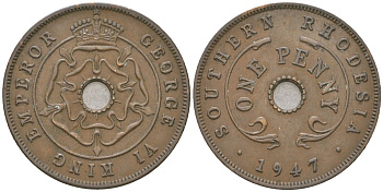 Южная Родезия 1 пенни 1947 Георг VI (1936-1952) KM 8a бронза 4616-114
