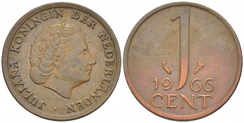 НИДЕРЛАНДЫ 1 ЦЕНТ 1966 ЮЛИАНА KM 180 бронза 3457-1025