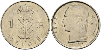 БЕЛЬГИЯ 1 ФРАНК 1973 BELGIE KM 143.1 медно-никель 4546-421