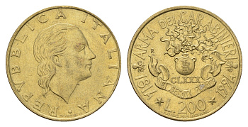 Италия 200 лир 1994 180 лет карабинерам KM 164 алюминиевая бронза UNC 4675-135