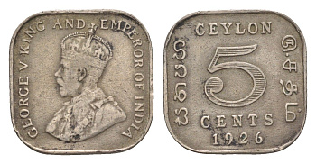 Цейлон 5 центов 1926 Георг V (1910-1936) KM 108 медно-никель 4649-239