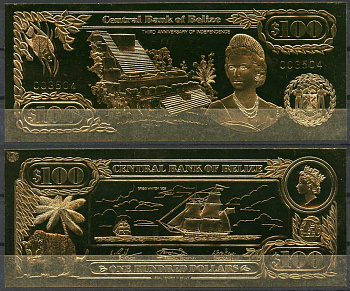 Белиз 100 долларов 1984 серия для коллекционеров, парусник Бриг 1838 золото, бумага UNC (пресс) 451-146-2