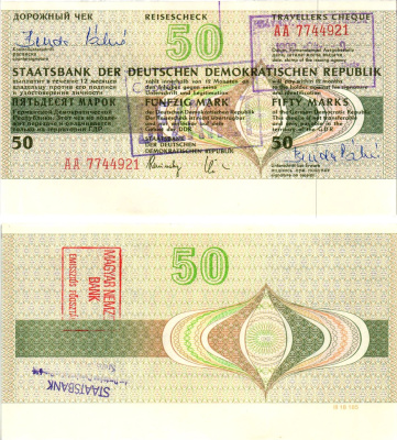 ГДР 50 марок 1990 дорожный чек, серия АА бумага UNC (пресс) 7375-30-1-2