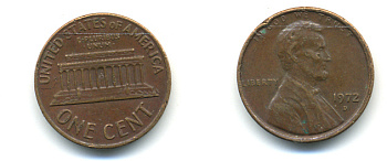 США 1 ЦЕНТ 1972 D, ЛИНКОЛЬН KM 201 медь цинк 179-324