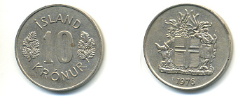 Исландия 10 крон 1976 KM 15 медно-никель 86-914