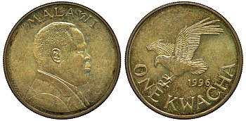 Малави 1 квача 1996 орел KM 28 сталь плакированная латунью 4162-345