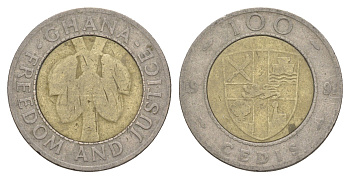 Гана 100 седи 1991 KM 32 биметалл 4656-724